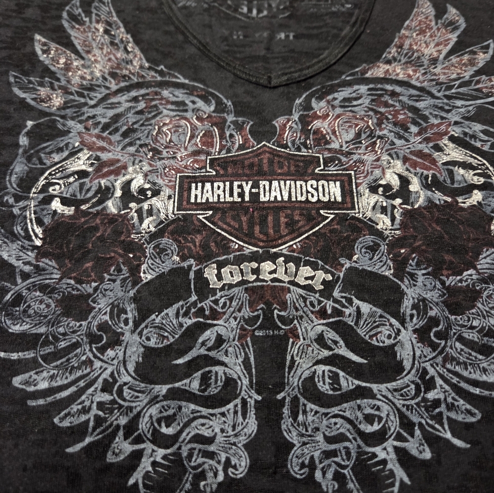Harley-Davidson Dark Tee with Intricate Graphic Womens Size L NEW